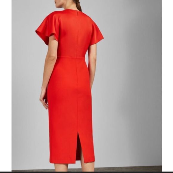 NWT Ted Baker Ellame Wrap Over Flutter Sleve Bodycon Shift Large Orange - Picture 5 of 12